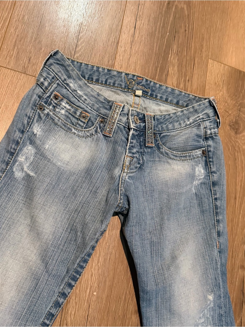 Vintage Y2K Bebe Rhinestone Denim Jeans Blue Silver Low Rise Bootcut Boot cut - Picture 7 of 12